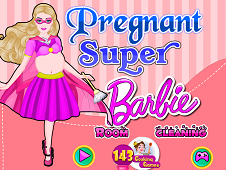 Pregnant Super Barbie Room Cleaning